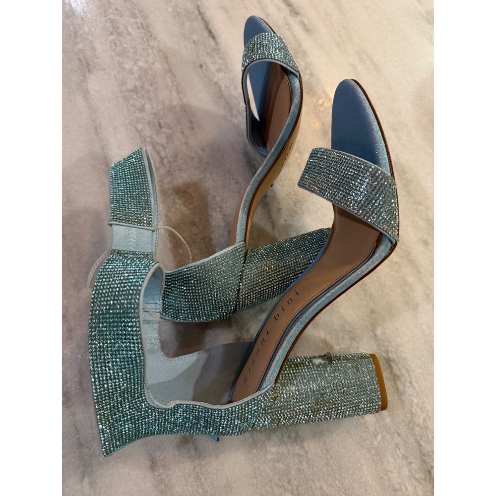 Gianni Bini Womens Sky Blue Rhinestone Block Heel Ankle Strap Sandals Size 10 - Picture 10 of 15